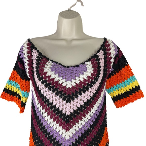 Alix Pinho | NWOT Hastanking Retro Crochet Mini Dress in Multicolor Size M - Picture 4 of 10